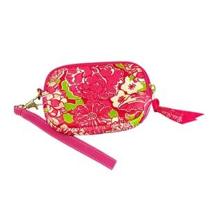 Lilly Pulitzer Tech Case Pink Blue Floral Neoprene Zip Pouch‎ Wristlet 5 x 3.5
